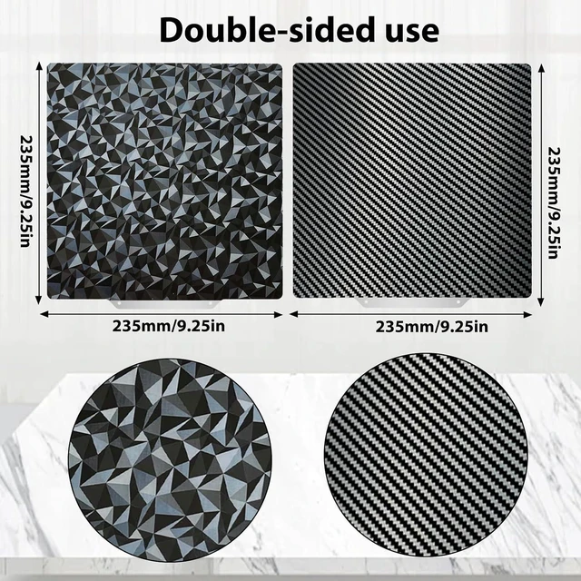 Alt view image 2 of 7 - PEO PET Build plate for AD5X/5M/5M pro/Ender 3/3 Pro/Ender 3 S1/Ender 3 V2 Neo/Ender 3 Neo, Diamond PEO+Carbon Fiber PET Spring Steel Sheet 235 x 235 mm for Flashforge 3D Printer Platform