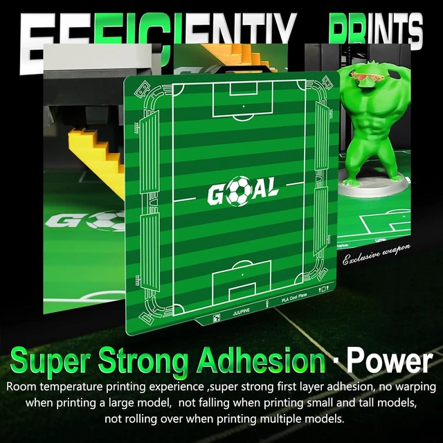 Alt view image 3 of 7 - Goal Cool Plate for Bambu Lab P2S P1S P1P X2D X1C X1 A1, Soccer Field Green 3D Printer Plate for PLA, Room Temperature Printing, Strong Adhesion, No Glue Needed, Smart QR Code, Easy Model Removal