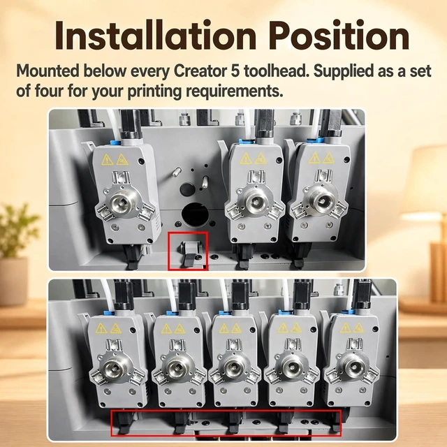 Alt view image 2 of 7 - 4 Pack C5 Plug Seat Assembly for Flashforge Creator 5/5 Pro,Nozzle Blocker Prevent Filament color crossover, Automatic Nozzle Wiper, High Temp Resistant Anti-Ooze Block for 4-Toolhead FlashSwap System