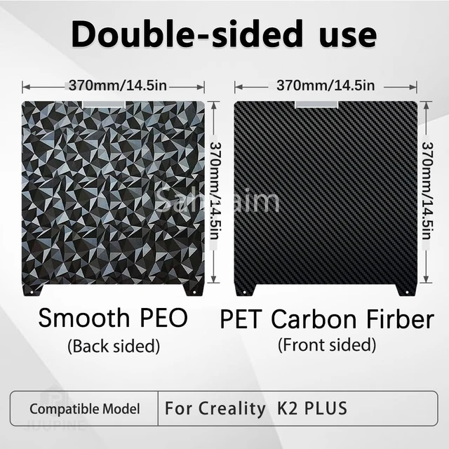 Alt view image 2 of 6 - 370x370mm K2 Plus Build Plate, Double-Sided PEO PET Build Plate Printing Bed Platform for Creality K2 Plus 3D Printer,Flexible Spring Steel Sheet Without Magnetic Base for Creatily K2 Plus
