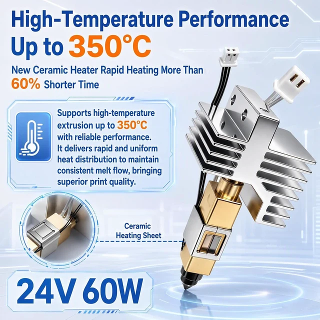 Alt view image 2 of 7 - 4PK Centauri Carbon 2 Hotend,0.2/0.4/0.6/0.8mm Hardened Steel Ceramic Heating,350°C HeatResistant Print Head,500 mm/s HighSpeed Printing, QuickDetachable WearResistant Nozzle for Elegoo CC2
