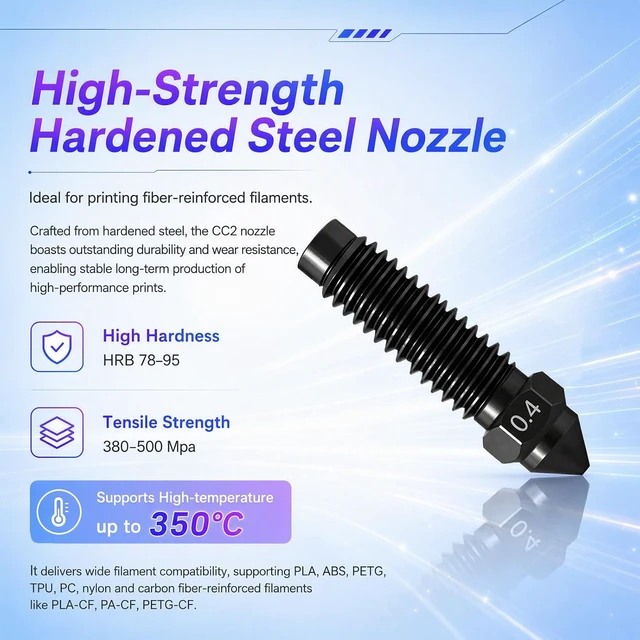 Alt view image 5 of 7 - 4PK Centauri Carbon 2 Hotend,0.2/0.4/0.6/0.8mm Hardened Steel Ceramic Heating,350°C HeatResistant Print Head,500 mm/s HighSpeed Printing, QuickDetachable WearResistant Nozzle for Elegoo CC2
