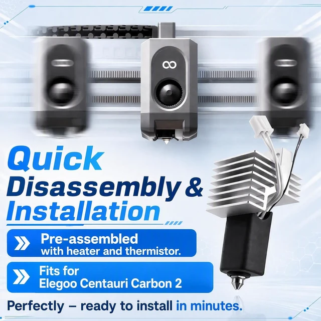 Alt view image 6 of 7 - 4PK Centauri Carbon 2 Hotend,0.2/0.4/0.6/0.8mm Hardened Steel Ceramic Heating,350°C HeatResistant Print Head,500 mm/s HighSpeed Printing, QuickDetachable WearResistant Nozzle for Elegoo CC2