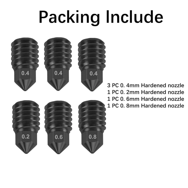 Alt view image 7 of 7 - Hotend Hardened Steel Nozzle Kit for Bambu Lab P1S/P1P/X1/X1C/X1E/Kobra S1 Combo/Adventurer 5M/5M Pro 3D Printer,High Flow Extruder Hotend Replacement Nozzles (6Pcs 3x 0.4mm,0.2mm,0.6mm,0.8mm)