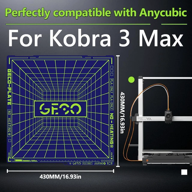 Alt view image 5 of 7 - GECO Plate Kobra 3 Max Build Plate for Anycubic 3D Printer Platform,Cool Plate Supertack No Heating for PLA Plate Printing Bed Carbon Plate for Anycubic Kobra 3 Max Part