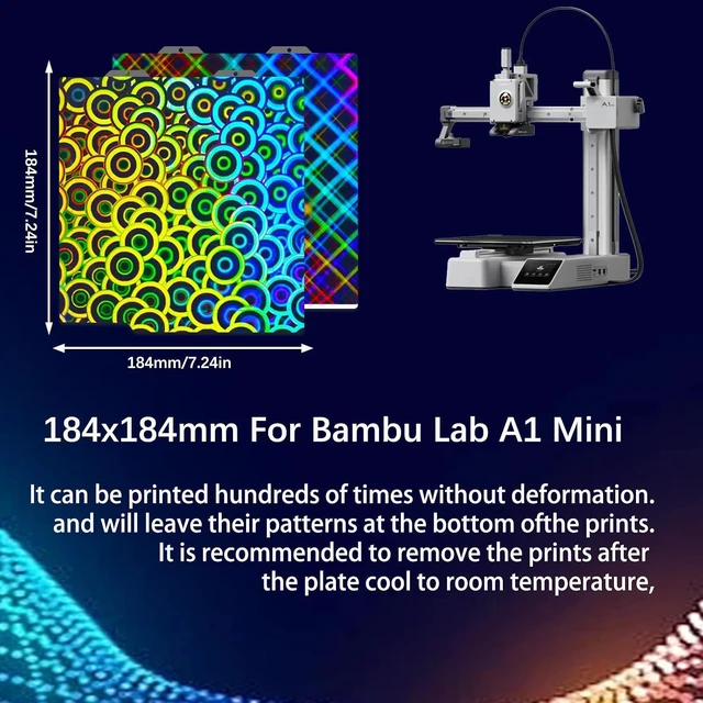 Alt view image 3 of 7 - 184x184mm Upgraded H1H Build Plate for Bambu Lab A1 Mini 3D Printer, Smooth Kaleidoscope+Smooth Skynet Spring Steel Plate Flexible Plate for Bambu A1 Mini 3D Printers.