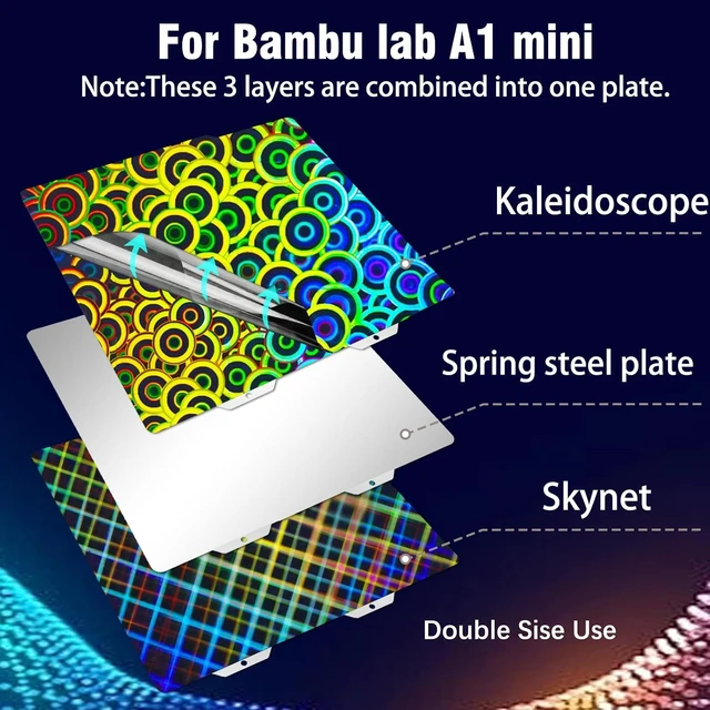 Alt view image 6 of 7 - 184x184mm Upgraded H1H Build Plate for Bambu Lab A1 Mini 3D Printer, Smooth Kaleidoscope+Smooth Skynet Spring Steel Plate Flexible Plate for Bambu A1 Mini 3D Printers.