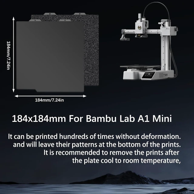Alt view image 3 of 5 - Double Sided Flexible Smooth PEI+Textured PEI Build Plate for Bambu Lab A1 Mini 3D Printer,184x184mm Heated Bed Spring Steel Flexible Platform.