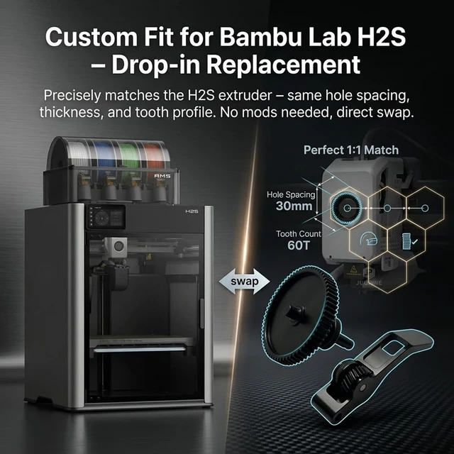 Alt view image 4 of 7 - H2S Extruder Gear Assembly for Bambu Lab H2S, Hardened Steel Filament Drive Gear, All-Metal Wear-Resistant Extruder Gear Kit, High Precision Feeding Replacement Parts for 3D Printer Accessories