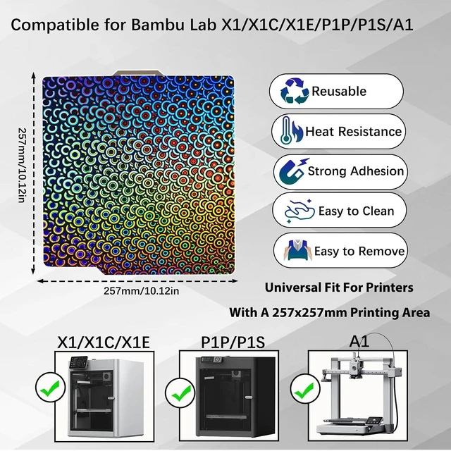 Alt view image 3 of 7 - Smooth Kaleidoscope+Smooth Skynet Build Plate for Bambu Lab P2S/A1/X1C/X1/X1E/P1P/P1S 3D Printer, Upgraded H1H Build Plate for Bambu 3D Printers, 257x257mm Flexible Spring Steel Sheet Plate