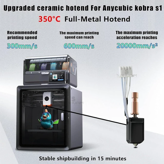 Alt view image 6 of 7 - 2Pac New Upgraded Kobra S1 Hotend Kit, Protected 200K thermistor,Ceramic Rapid Heating Hotend Hardened Steel Nozzle for Anycubic Kobra s1,0.4MM 0.6MM High Flow Extruder Nozzle