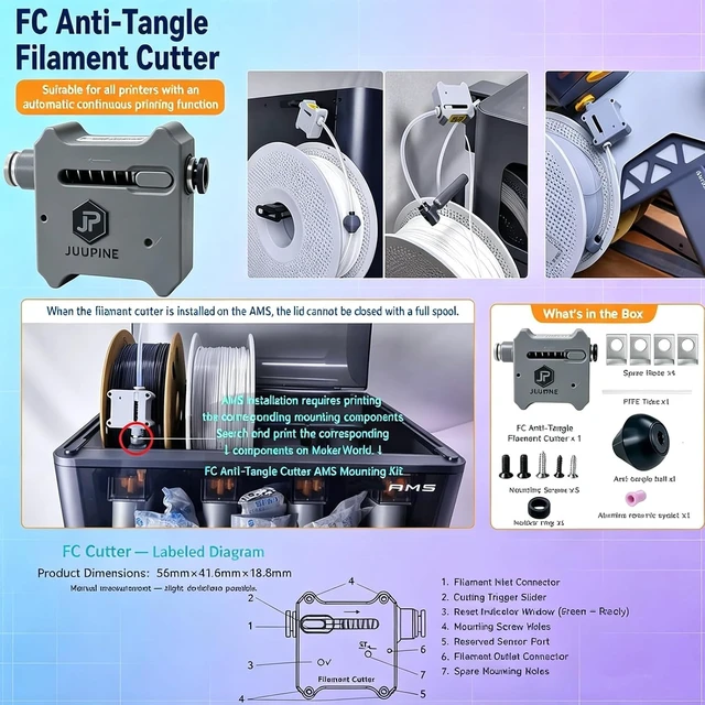Alt view image 5 of 7 - 5 Pack Anti-Tangle Filament Cutter Sensor for 1.75mm 3D Printer Filament