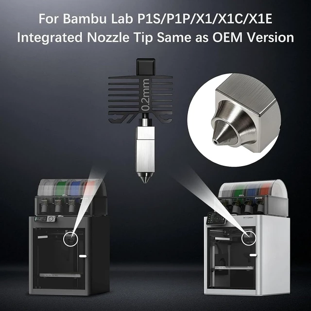 Alt view image 7 of 7 - All-in-One 0.2mm P1/X1 Series Hotend, 300°C High-Temp All-Metal Hotend Kit for Bambu Lab P1S/P1P/X1/X1C/X1E 3D Printers, High Flow Copper Alloy + Hardened Steel Nozzle, Rapid Heating & Avoids Leakage