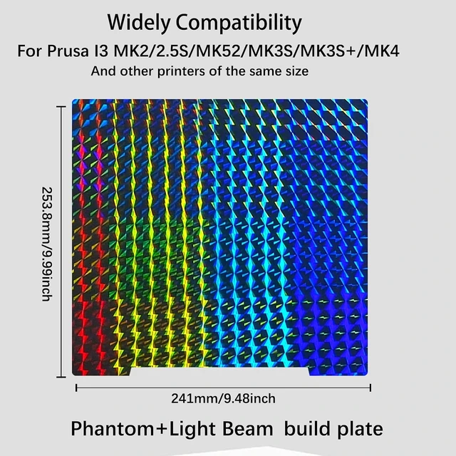 Alt view image 3 of 6 - H1H Build Plate for Prusa I3 MK2 MK2.5S MK52 MK3 MK3S MK3S+ MK4, Double Sided Light Beam+Phantom H1H Spring Steel Sheet Plate 241x253.8mm for Prusa 3D Printers.
