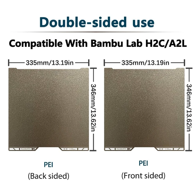 Alt view image 3 of 7 - Same as OEM for Bambu Lab A2L/H2C Textured PEI Plate with QR Code, 335x346.5mm Double Sided Flexible Spring Steel Magnetic Platform Print Bed PEI Sheet for Bambu Lab H2C/A2L 3D Printer(Gold)