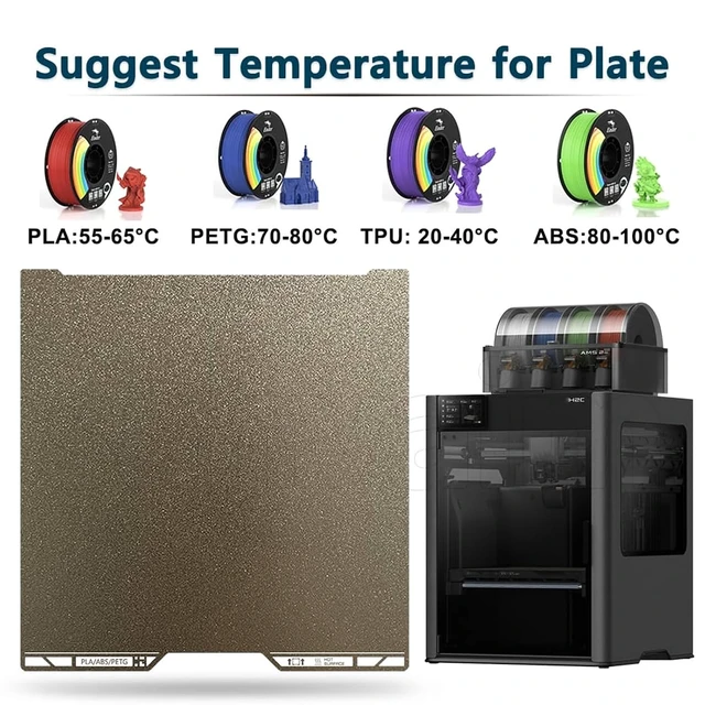 Alt view image 4 of 7 - Same as OEM for Bambu Lab A2L/H2C Textured PEI Plate with QR Code, 335x346.5mm Double Sided Flexible Spring Steel Magnetic Platform Print Bed PEI Sheet for Bambu Lab H2C/A2L 3D Printer(Gold)