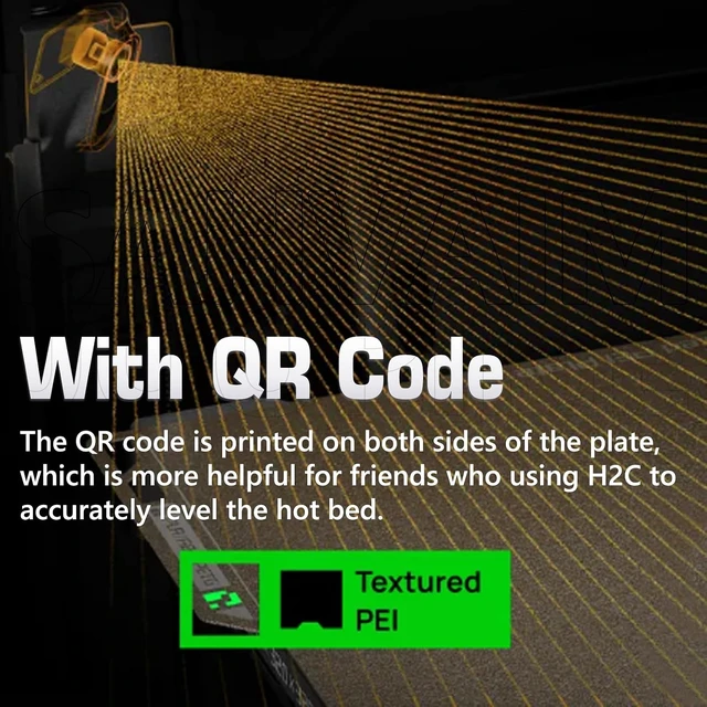 Alt view image 2 of 7 - Same as OEM for Bambu Lab A2L/H2C Textured PEI Plate with QR Code, 335x346.5mm Double Sided Flexible Spring Steel Magnetic Platform Print Bed PEI Sheet for Bambu Lab H2C/A2L 3D Printer(Gold)