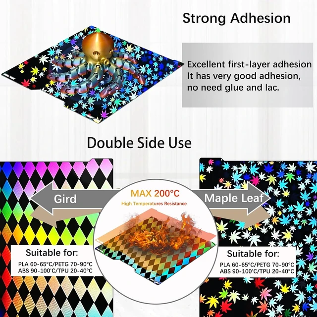 Alt view image 2 of 7 - 335x346mm H2C/A2L Build Plate for Bambu Lab H2C/A2L, Double-Sided Maple Leaf & Grid Pattern Smooth Holographic Spring Steel Sheet, Flexible Easy Release Print Bed 3D Printer Platform