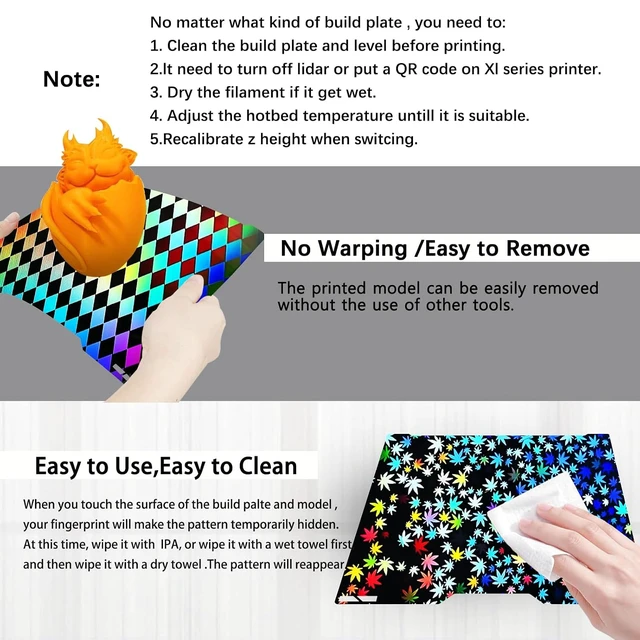 Alt view image 3 of 7 - 335x346mm H2C/A2L Build Plate for Bambu Lab H2C/A2L, Double-Sided Maple Leaf & Grid Pattern Smooth Holographic Spring Steel Sheet, Flexible Easy Release Print Bed 3D Printer Platform
