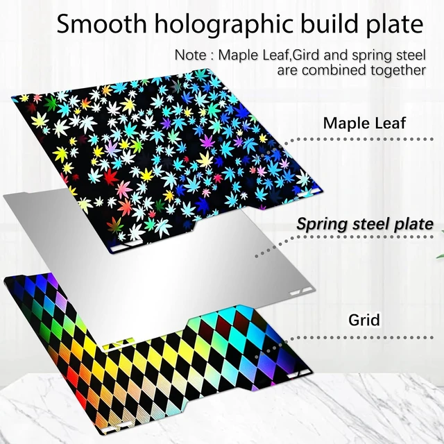 Alt view image 7 of 7 - 335x346mm H2C/A2L Build Plate for Bambu Lab H2C/A2L, Double-Sided Maple Leaf & Grid Pattern Smooth Holographic Spring Steel Sheet, Flexible Easy Release Print Bed 3D Printer Platform