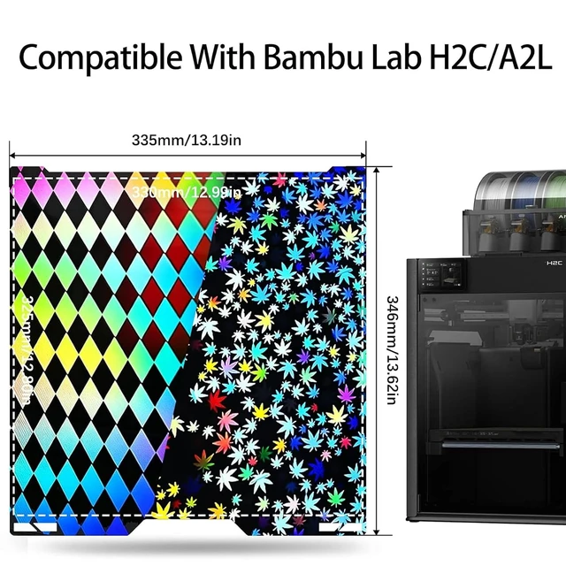 Alt view image 4 of 7 - 335x346mm H2C/A2L Build Plate for Bambu Lab H2C/A2L, Double-Sided Maple Leaf & Grid Pattern Smooth Holographic Spring Steel Sheet, Flexible Easy Release Print Bed 3D Printer Platform