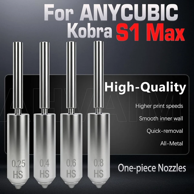Alt view image 2 of 7 - Kobra S1 Max Nozzle Assembly 0.25/0.4/0.6/0.8mm Integrated Hardened Steel Nozzles for Anycubic Kobra S1 Max Combo, High Flow Quick-Swap Print Head Hot End Kit with 4 Nozzle Wipers & 4 Silicone Socks