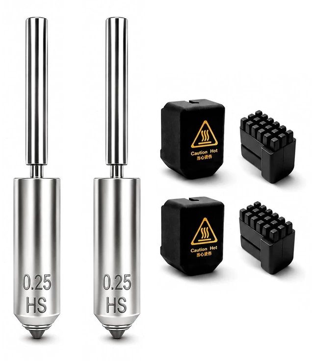 Main image of 2 Pack 0.25 mm Integrated Hardened Steel Nozzle for Anycubic Kobra S1 Max Combo, Quick-Swap High Flow Leak-Proof Hot End Nozzle Replacement Kit with 2 Silicone Socks & 2 Nozzle Wipers