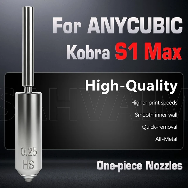 Alt view image 2 of 5 - 2 Pack 0.25 mm Integrated Hardened Steel Nozzle for Anycubic Kobra S1 Max Combo, Quick-Swap High Flow Leak-Proof Hot End Nozzle Replacement Kit with 2 Silicone Socks & 2 Nozzle Wipers