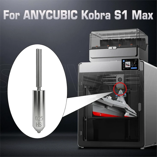 Alt view image 5 of 5 - 2 Pack 0.25 mm Integrated Hardened Steel Nozzle for Anycubic Kobra S1 Max Combo, Quick-Swap High Flow Leak-Proof Hot End Nozzle Replacement Kit with 2 Silicone Socks & 2 Nozzle Wipers