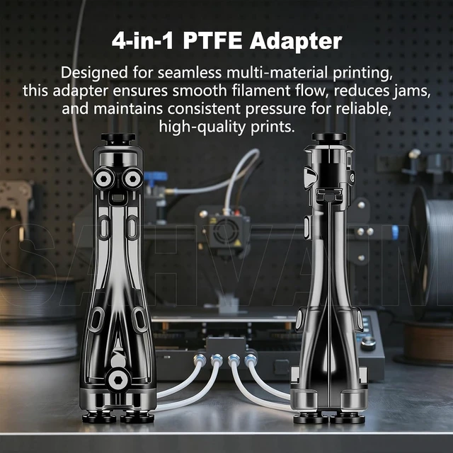 Alt view image 4 of 7 - Bamboo 4 in 1 PTFE Adapter for Bambu Lab X2D/H2C/H2D/H2S/P1S/P1P/P2S/X1C/A1/A1MINI/A2L 3D Printer, Multi-Filament Compatibility, Built-in Cleaning Blade & Anti-Clog Design for Smooth Feeding