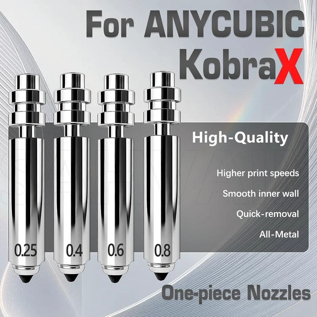 Alt view image 2 of 7 - 4PK 0.25/0.4/0.6/0.8mm Kobra 4/Kobra X Nozzle Integrated Hardened Steel Nozzles All-Metal Quick-Detachable Extruder Throat Tube Nozzles Print Head Hot End for Anycubic Kobra 4/KX 3D Printer Parts