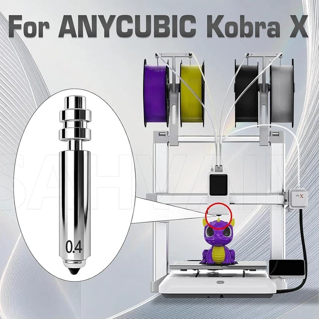 Alt view image 7 of 7 - 4PK 0.25/0.4/0.6/0.8mm Kobra 4/Kobra X Nozzle Integrated Hardened Steel Nozzles All-Metal Quick-Detachable Extruder Throat Tube Nozzles Print Head Hot End for Anycubic Kobra 4/KX 3D Printer Parts