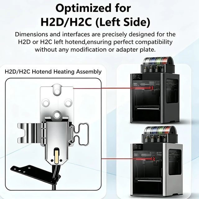 Alt view image 7 of 7 - H2D Hotend Heating Assembly for Bambu Lab H2D/H2C Left Hotend, Zirconia Ceramic Heater Base with Pre-Installed Thermistor & Heater Cartridge,Quick-Clamp Replacement kit for H2D H2C 3D Printer Parts