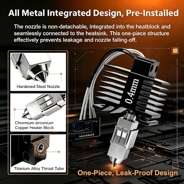 Alt view image 2 of 7 - 0.4MM for Bambu Lab P1P/P1S Hotend Kit,Integrated FullAssembly Hardened Steel Nozzle,Upgraded All-Metal 350 HighTemp LeakProof Extruder Print Head with Thermistor & Heater Cartridge