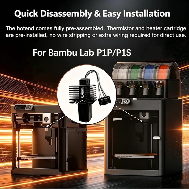 Alt view image 3 of 7 - 3 PK 0.4MM for Bambu Lab P1P/P1S Hotend Kit,Upgraded Integrated FullAssembly All-Metal Hardened Steel Nozzle,350 HighTemp LeakProof Extruder Printhead with Thermistor & Heater Cartridge