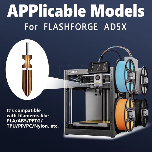 Alt view image 3 of 7 - Original 0.6mm High-Speed All-Metal Nozzle Hotend Kit for Flashforge AD5X 3D Printer, 2X Faster Printing, Thick Layer for Large Models, Compatible with PLA/ABS/PETG/TPU/PP/PC/Nylon
