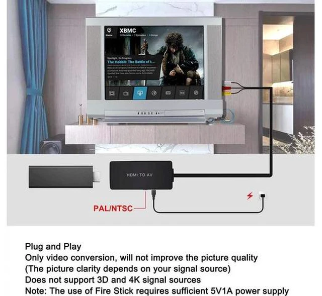 Alt view image 3 of 6 - HDMI to AV Converter HDMI to RCA Composite Converter Adapter Support PAL/NTSC Support 1080P Compatible with /Fire Sitck/PS4/Xbox/Spectrum Box/Old Sanyo TV/Old LG TV/Old CRT ect.