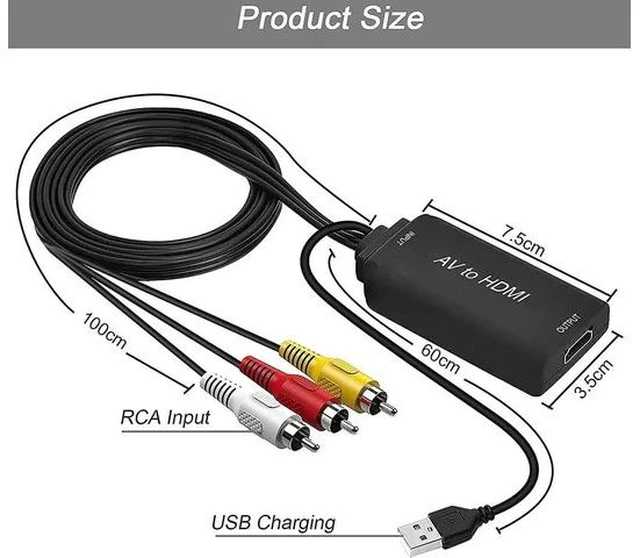 Alt view image 3 of 6 - RCA to HDMI 1080P RCA Composite CVBS AV to HDMI Video Audio Converter Adapter with USB Charge Cable Compatible with PC Laptop Xbox PS4 PS3 TV STB VHS VCR Camera DVD