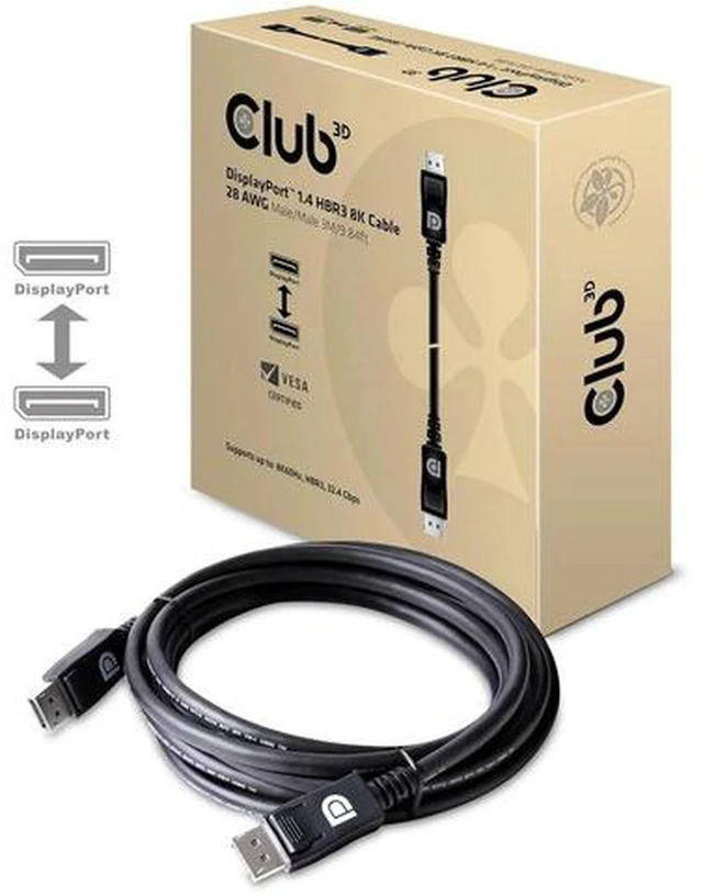 Alt view image 4 of 7 - Club3D CAC-1060 Certified DisplayPort to DisplayPort 1.4/Hbr3 M/M Cable DP 1.4 8K 60Hz 3m- 9.84ft