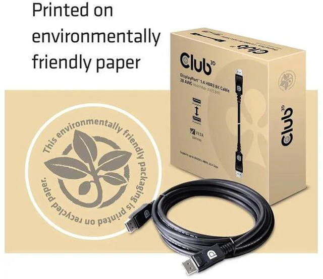 Alt view image 7 of 7 - Club3D CAC-1060 Certified DisplayPort to DisplayPort 1.4/Hbr3 M/M Cable DP 1.4 8K 60Hz 3m- 9.84ft