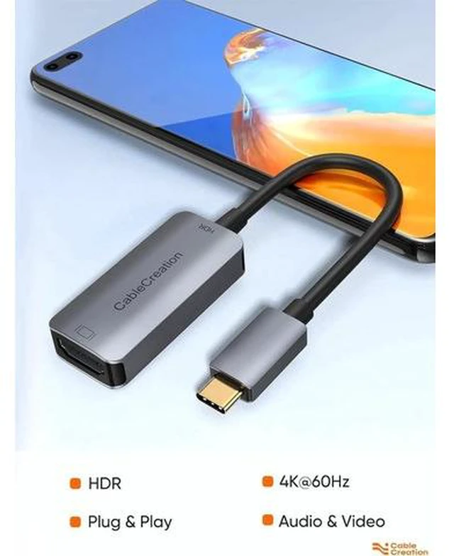 Alt view image 5 of 6 - USB C to HDMI Adapter for Home Office 4K@60Hz HDR Type C Male to hdmi Female Adapter Thunderbolt 3 Compatible for MacBook/Pro/Air iPad Pro Surface Book 2 Galaxy S22/S20 Aluminum