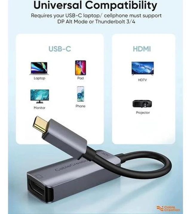 Alt view image 6 of 6 - USB C to HDMI Adapter for Home Office 4K@60Hz HDR Type C Male to hdmi Female Adapter Thunderbolt 3 Compatible for MacBook/Pro/Air iPad Pro Surface Book 2 Galaxy S22/S20 Aluminum