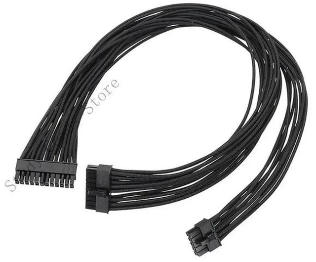 Main image of Black Flat 10Pin + 18Pin to 24Pin Modular Power Cable 18AWG for Computer Power Supply 60cm Length