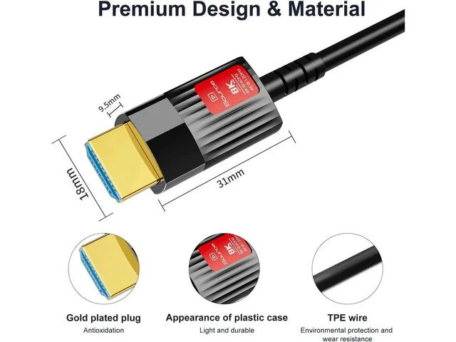 Alt view image 6 of 7 - 8K HDMI Fiber Optic Cable 16ft, 48Gbps Ultra High Speed HDMI 2.1 Cable, CL3 Rated, 8K60Hz 4K120Hz 2K144Hz Dynamic HDR HDCP 2.2 & 2.3 eARC Compatible for Xbox Series X PS5 LG C9 Samsung