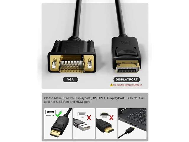Alt view image 3 of 6 - DisplayPort to VGA Cable 3FT 2 Pack Display Port DP to VGA Adapter Cord Converter Male to Male for Computer Monitor TV Projector (Not Bidirectional Not Compatible with HDMI or USB)
