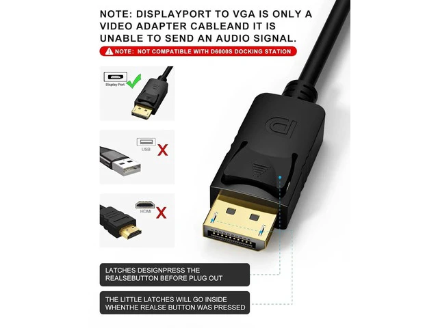 Alt view image 2 of 6 - DisplayPort to VGA Cable 3FT 2 Pack Display Port DP to VGA Adapter Cord Converter Male to Male for Computer Monitor TV Projector (Not Bidirectional Not Compatible with HDMI or USB)
