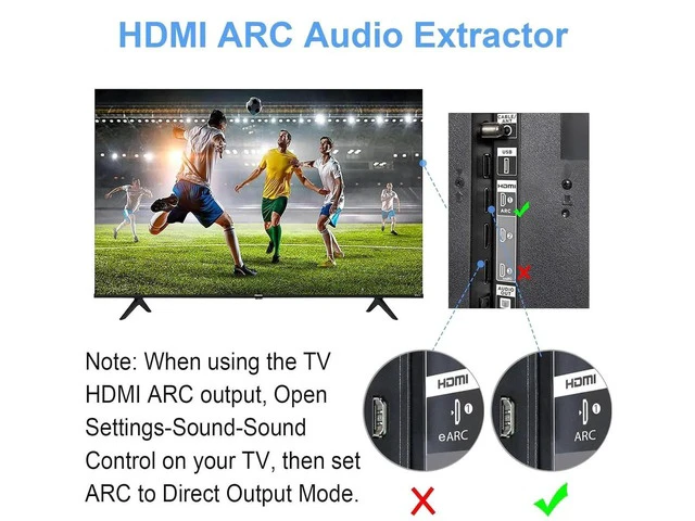 Alt view image 6 of 7 - HDMI ARC Audio Extractor, 192KHz Digital to Analog Audio Converter with HDMI ARC, SPDIF/Optical, 3.5mm Jack and Stereo L/R Outputs TV, DAC Audio Converter