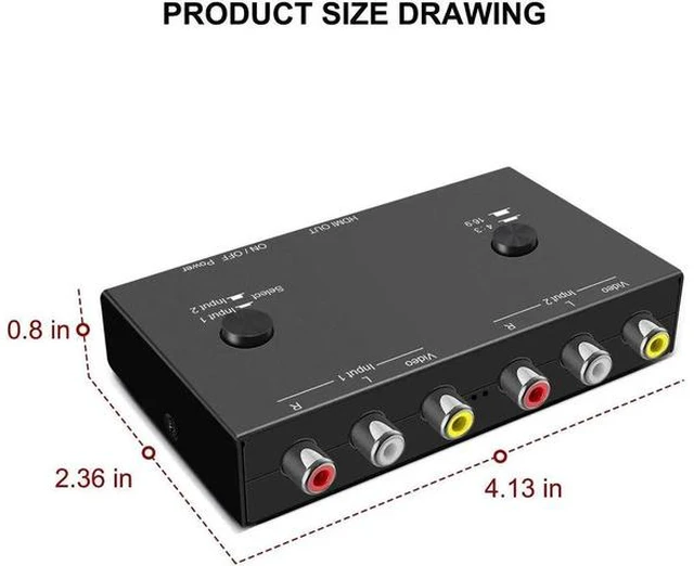 Alt view image 4 of 5 - 2 RCA to HDMI, 1080P 2 Way RCA Composite CVBS AV Switch to HDMI Video Audio Converter Adapter Supporting 4:3/16:9, for PC Laptop Xbox PS2 PS3 N64 NGC SNES WII VHS VCR Camera DVD