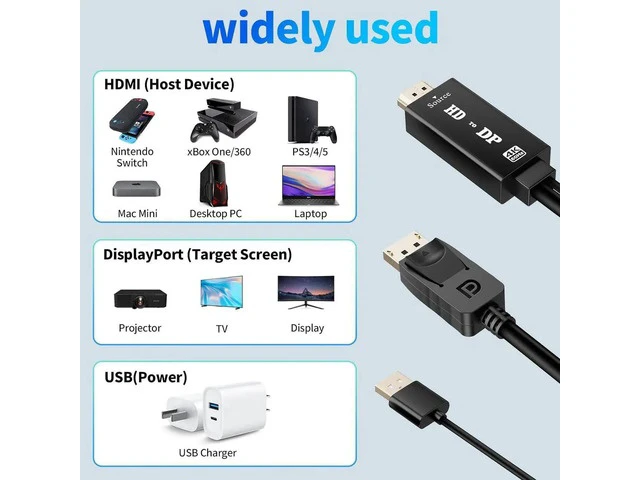 Alt view image 2 of 6 - HDMI to DisplayPort Cable 4K@60 Hz HDMI Source to DisplayPort Monitor 6 Feet HDMI to DP Cable for Laptop PS5 PS4 Pro PC to Monitor