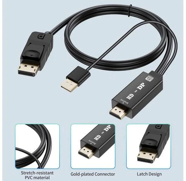 Main image of HDMI to DisplayPort Cable 4K@60 Hz HDMI Source to DisplayPort Monitor 6 Feet HDMI to DP Cable for Laptop PS5 PS4 Pro PC to Monitor